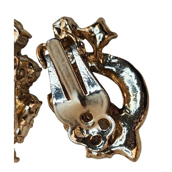 Vintage Gold-Tone Clip-On Earrings With Aurora Borealis Rhinestones 1" x .5" - Picture 10 of 10